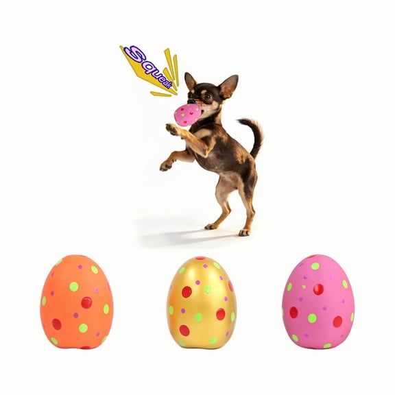 2.5'' Squeak  Easter eggs, candies Latex Dog Toy Football Chew Fetch Throw Ball for Medium Dogs Interactive Play-3 Pcs
