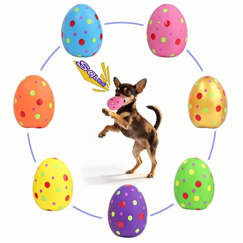 2.5'' Squeak Easter eggs, candies Latex Dog Toy Football Chew Fetch Throw Ball for Medium Dogs Interactive Play-7 Pcs