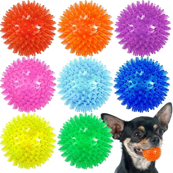 2.5" Squeaky Balls for Small & Medium Dogs - Durable Rubber Toys for Puppies, Spiky Cleaning Ball with 8 Colors