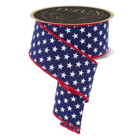 2.5 Stars and Stripes Fused Back Ribbon: Navy Blue (10 Yards)