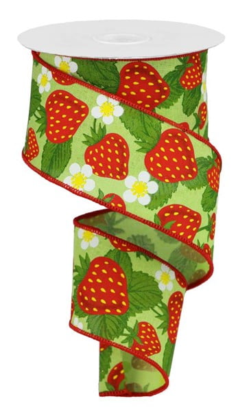2.5" Strawberries On Royal Ribbon: Green (10 Yards) - Strawberry Wired Edge Ribbon by Expressions RGA118409