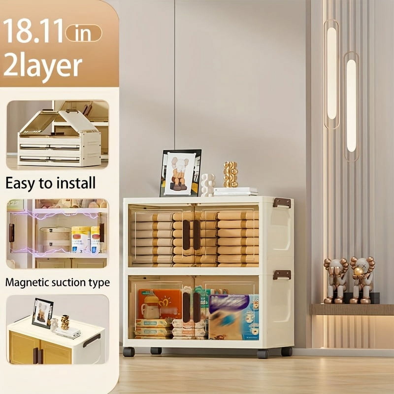 2-5 Tier Stackable Storage Bins - Space-Saving Foldable Cabinet with ...
