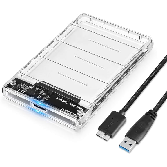 2.5" USB 3.0 Hard Drive Enclosure, 7mm SATA I/II/III HDD SSD External Hard Drive Enclosure, 9.5mm Height, Supports UASP, No Tools Required, with USB 3.0 Cable (Clear)