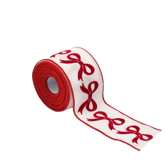 White and Red Bow Pattern Christmas Ribbon, 2.5" x 25', by Holiday Time