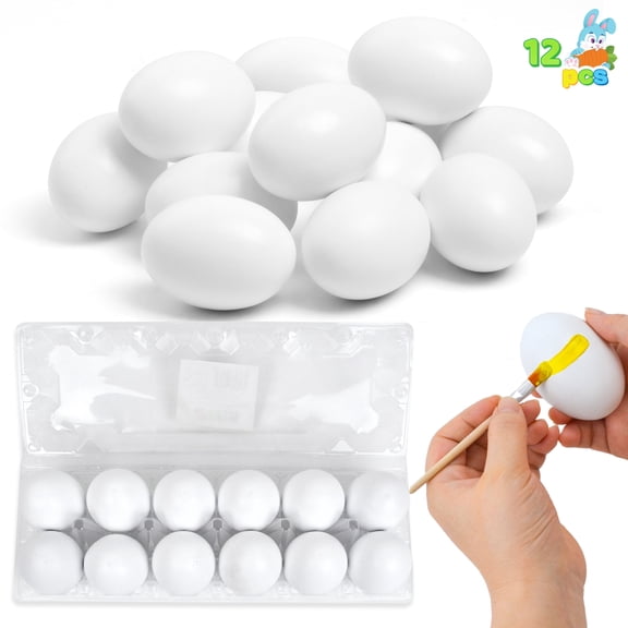 Joyfy 12 Pcs Easter Egg,2.36" Easter Unpainted White Eggs Wooden Decorating for Kids DIY Paint Your Own Egg Decor,Easter Craft,Easter Eggs Hunt,Easter Basket Stuffers,School Activities Supplies