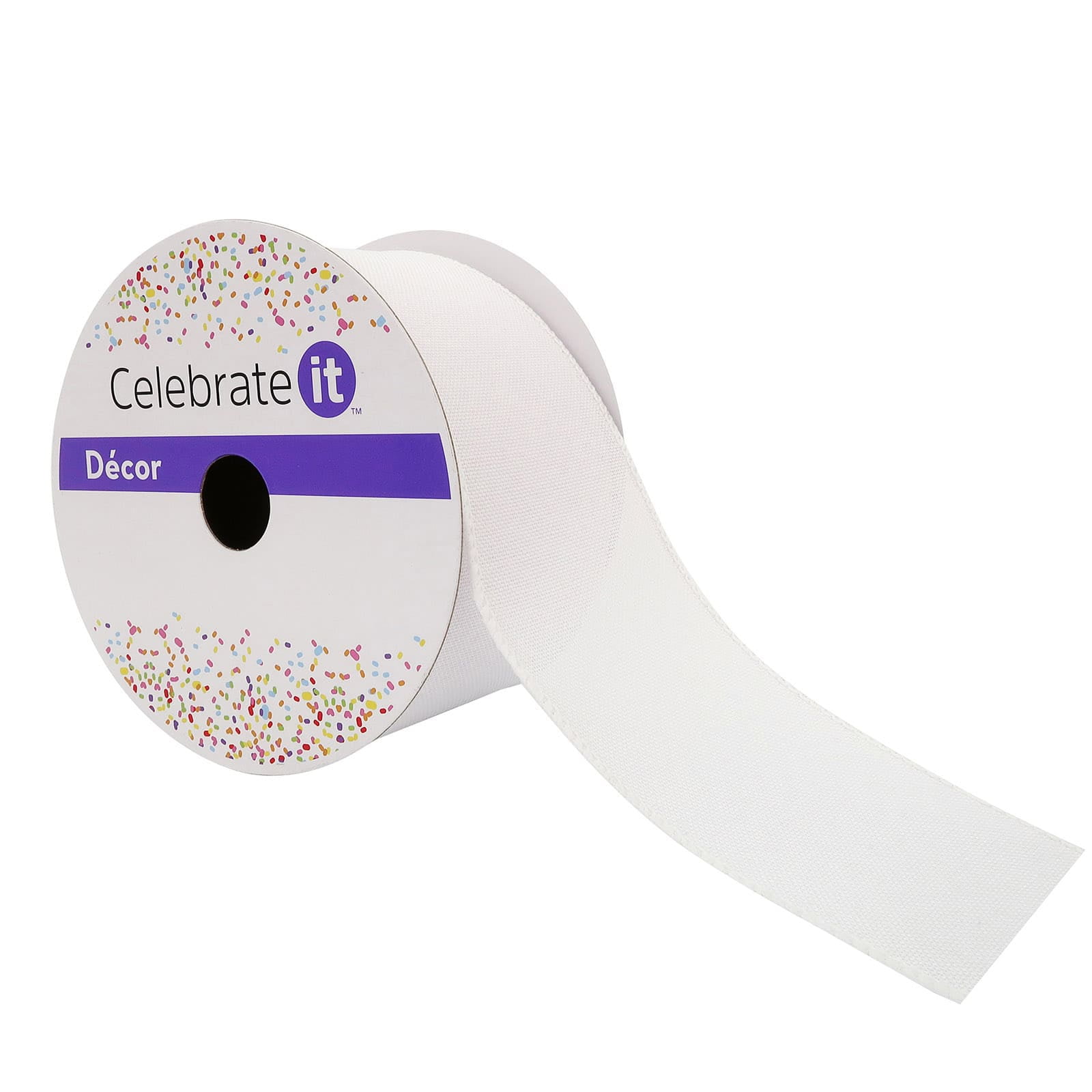 Celebrate It 2.5 White Faux Linen Wired Ribbon - Each