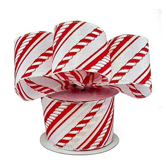 2.5" Wide Candy Cane Stripes Wired Ribbon (Glitter Accents) - 10 Yards (56162905)