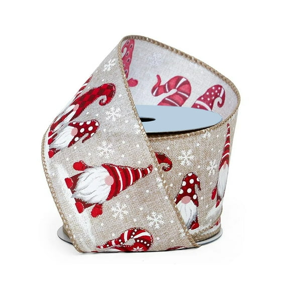 2.5" Wide Christmas Gnomes On Wired Ribbon - 10 Yards (56114033)