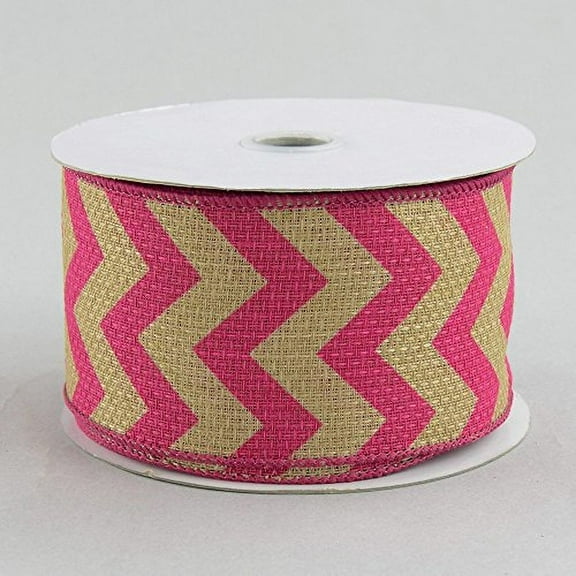 2.5" Wide Expressions Faux Burlap Chevron Wired Ribbon Fuchsia Pink (10 Yards) Spring & Easter