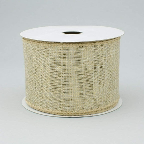 2.5" Wide Expressions Open Weave Faux Linen Wired Ribbon Bleached Natural 10 Yards