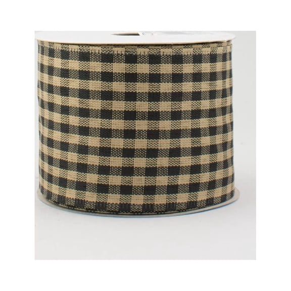 2.5" Wide Expressions Primitive Gingham Check Wired Ribbon Black & Tan 10 Yards Christmas