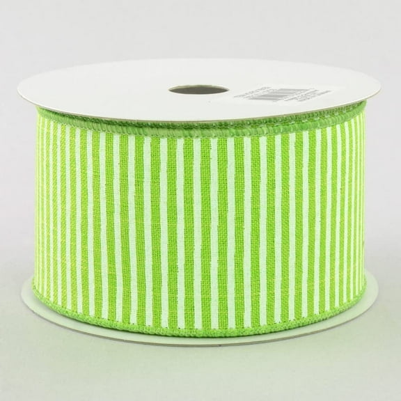 2.5" Wide Expressions Royal Canvas Stripes Pinstripe Wired Ribbon Lime Green & White (10 Yards) Lime Green Wired EdgeRG1781E9