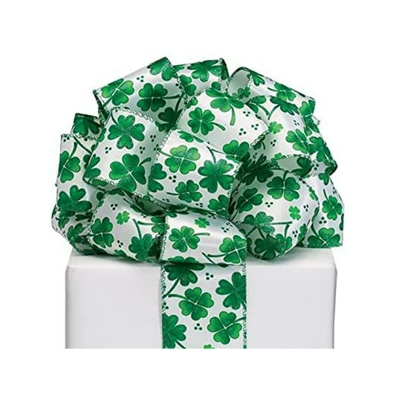 2.5" Wide Green Shamrocks Glitter Accented Wired Ribbon - 20 Yards (9734713)