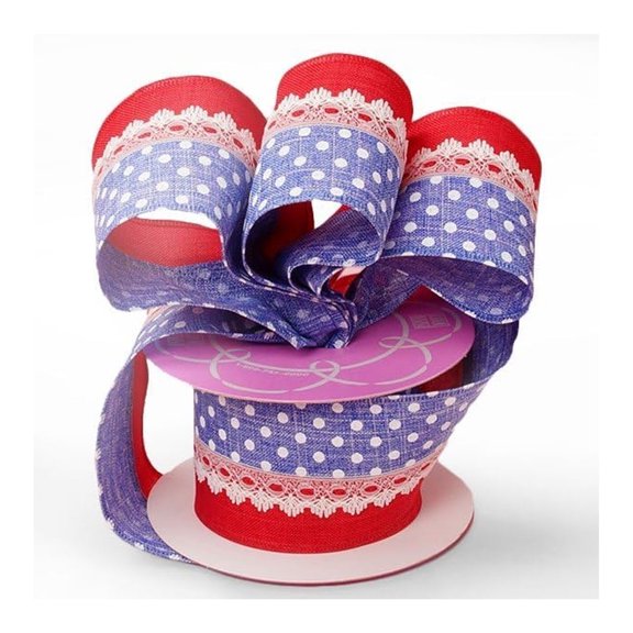 2.5" Wide Patriotic Wired Ribbon With Lace - 10 Yards (56214011)