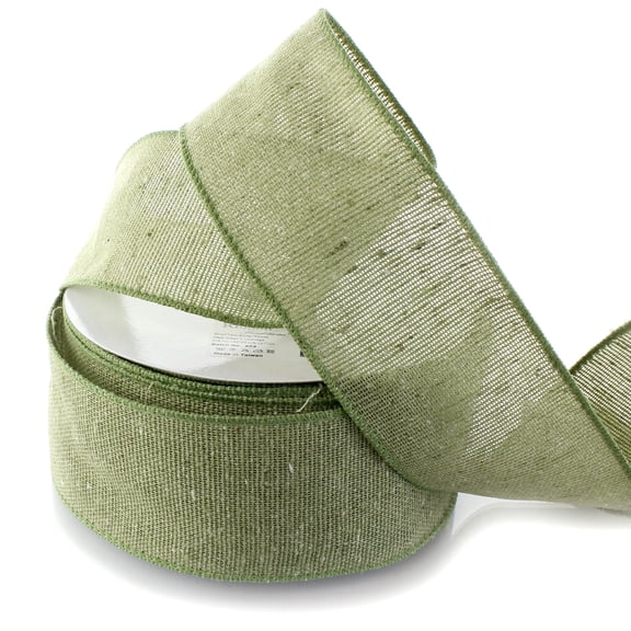 2.5" Wired Natural Cotton Burlap Ribbon Sage Green 10 Yards