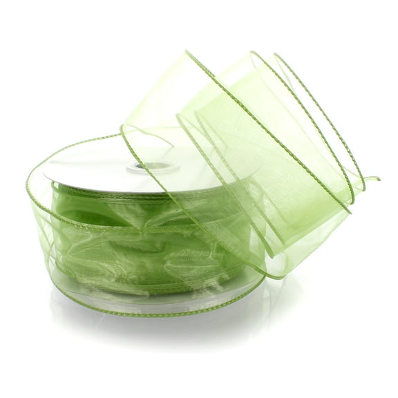 2.5" Wired Sheer Organza Ribbon 550 Apple Green 10 Yard