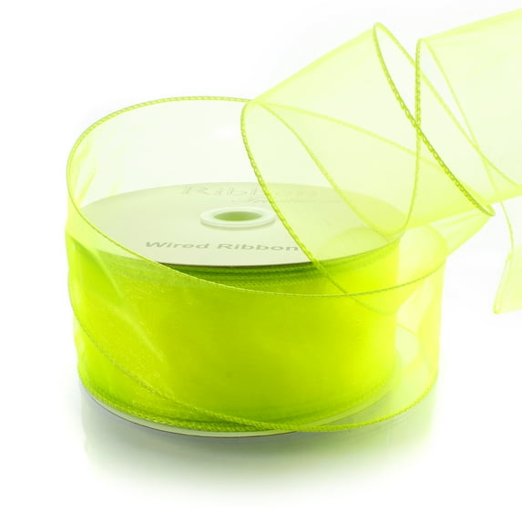 2.5" Wired Sheer Organza Ribbon 625 Neon Yellow 50 Yard