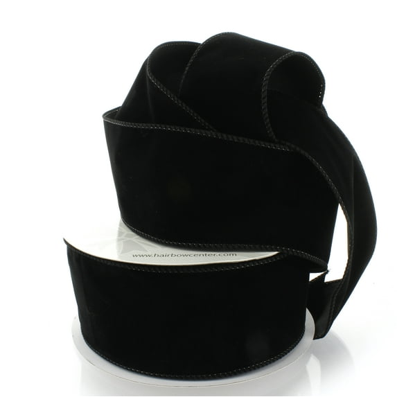 2.5" Wired Suede Velvet Ribbon Black - 10 Yards