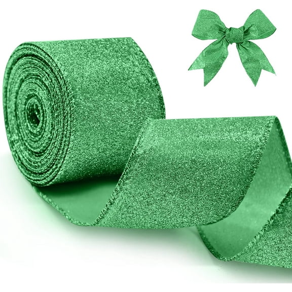 2.5" X 10 Yards Christmas Ribbon for Gift Wrapping, Metallic Glitter Wired Ribbon for Christmas Tree, Garland, Wreath, DIY Crafts Ornaments, Xmas Decorations Holiday Party Decor