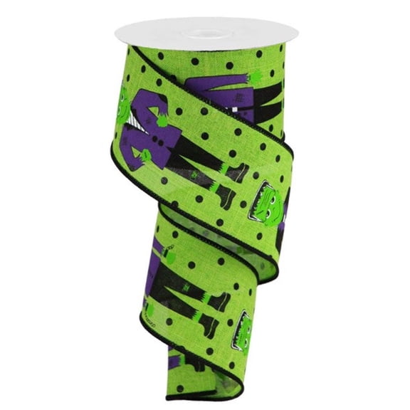 2.5"X 10 yd Frankenstein On Royal W/Dots Green/Purple/Black