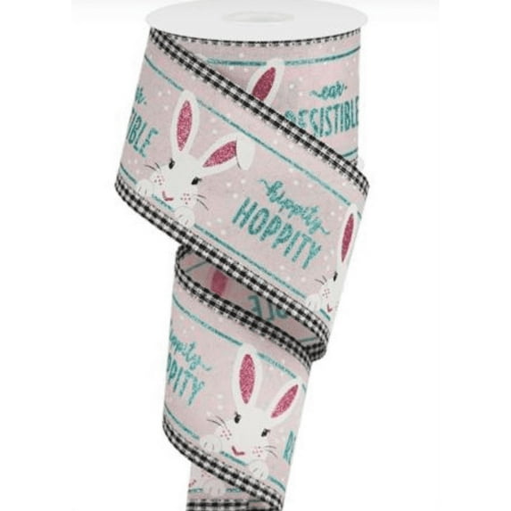 2.5" X 10Yd Peeking Bunny Royal/Gingham Edge Wired Ribbon