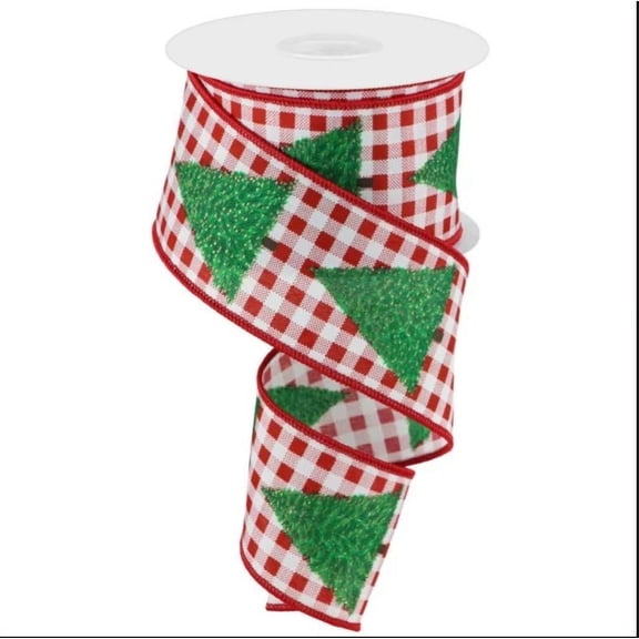 2.5" X 10yd Wired Christmas Tree w/ Gingham Check RibbonRGC1699F4