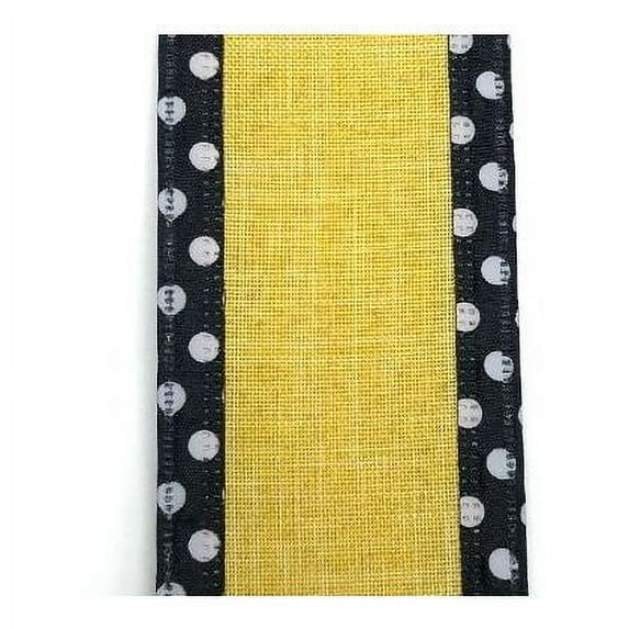 2.5" X 10yd Wired Linen with White Dot Edge Ribbon - Yellow / BlackTR56440-22