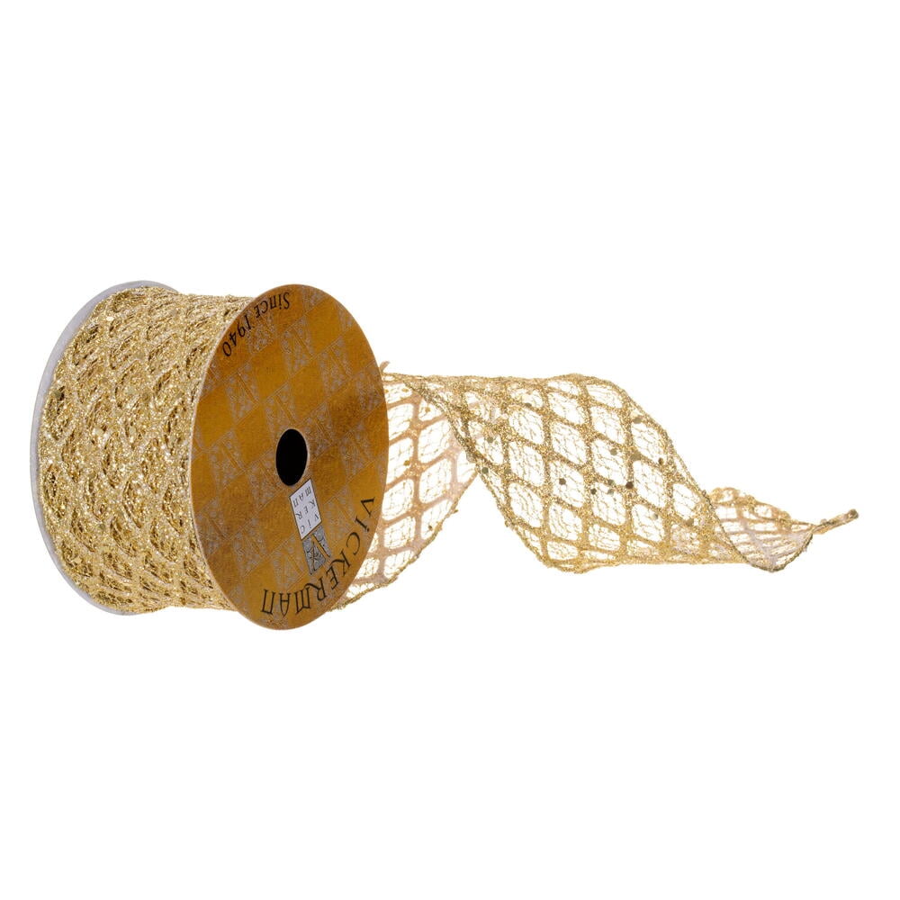 2.5"X10Y Gold Glitter Sequin Net Ribbon