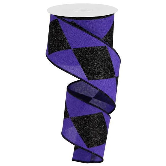 2.5"X10YD BOLD HARLEQUIN ON ROYAL PURPLE/BLACK RGB102023