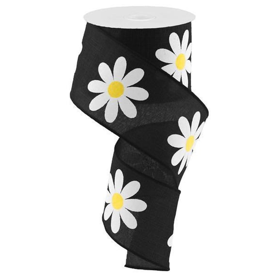 2.5"X10YD DAISY BOLD PRINT ON ROYAL BLACK/YELLOW/WHITE RG0165002