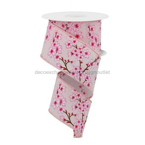 2.5"X10Yd Blossoms On Diagonal Weave White/Peach/Pink/Brown RGE107421