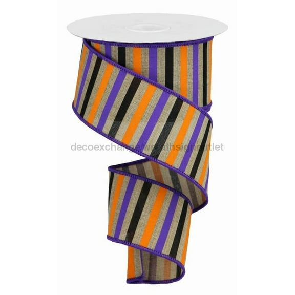 2.5"X10Yd Horizontal Stripe/Royal Lt Beige/Orng/Purple/Blck RGA121401