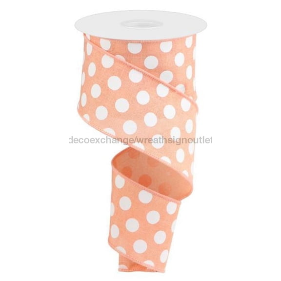 2.5"X10Yd Medium Polka Dots Peach/White RG01207ET