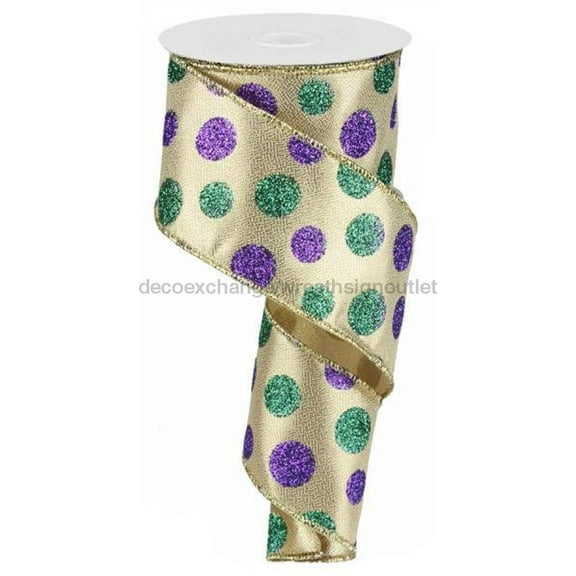 2.5"X10Yd Multi Size Glitter Dots Mardi Gras RG01710WY