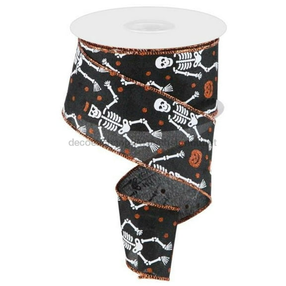2.5"X10Yd Skeletons On Royal Black/Orange/White RGC170702