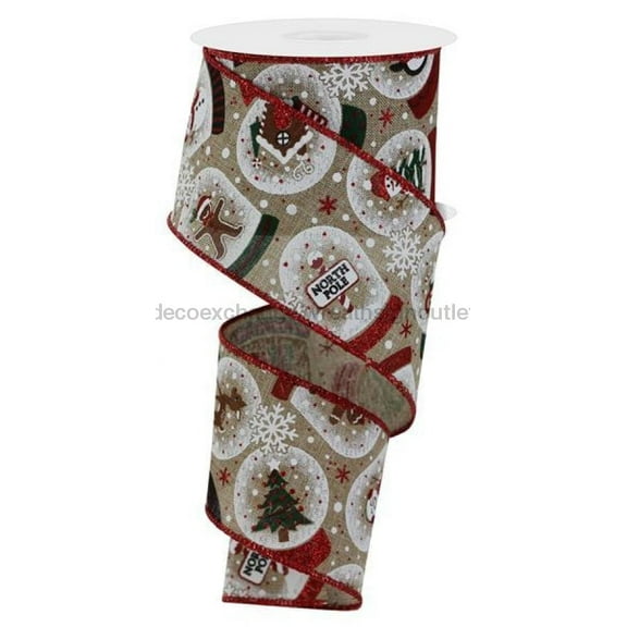 2.5"X10Yd Snow Globes On Royal Light Beige/Red RGE157654