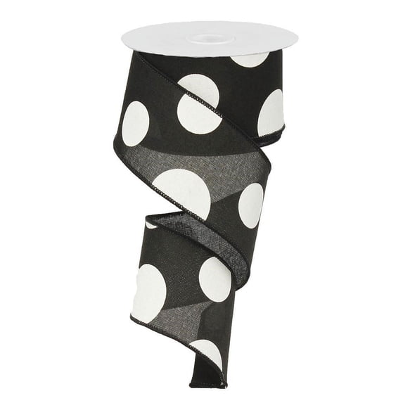 2.5"X10yd Large Multi Dots-White on Black Wired RibbonTR58640-X6