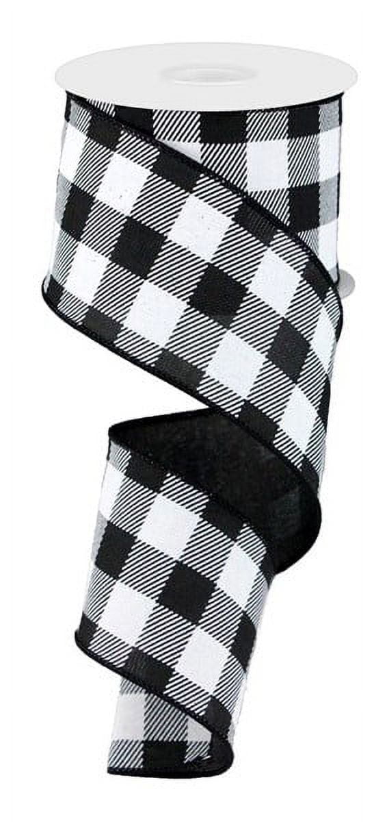 2.5"X50yd Black White Check On Royal Wired Edge Ribbon