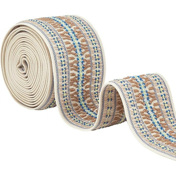 2.5 Yards 2 Inch Jacquard Elastic Band Elastic Emobridered Woven Ribbon Boho Fabric Sewing Band for DIY Craft Accessories Embellishment Decorations Beige for DIY