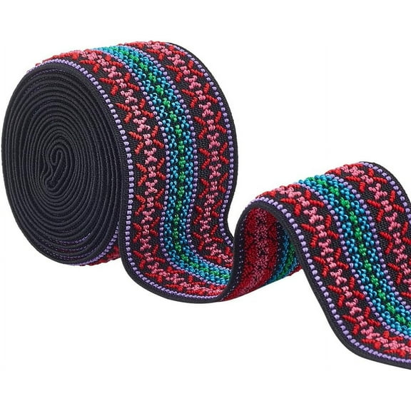 2.5 Yards 2 Inch Jacquard Elastic Band Elastic Emobridered Woven Ribbon Boho Fabric Sewing Band for DIY Craft Accessories Embellishment Decorations Red