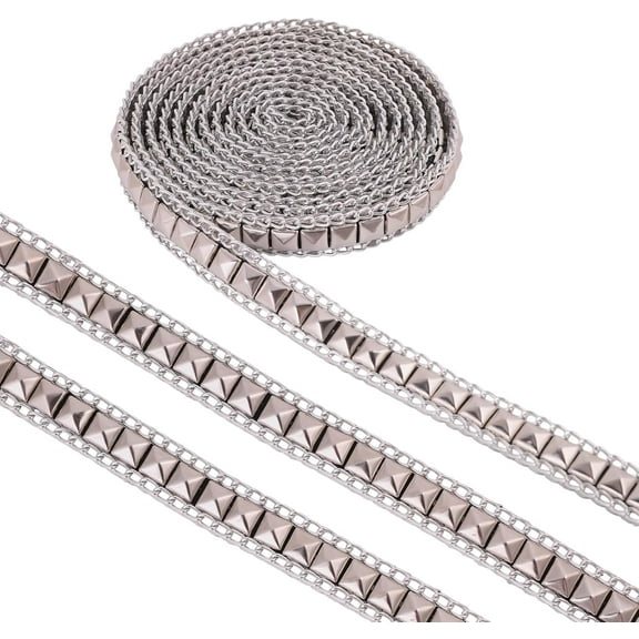 2.5 Yards Hot Fix Pyramid Nailhead Trim Alloy Chain Rivet Cones Chain Iron on Nailhead Trim