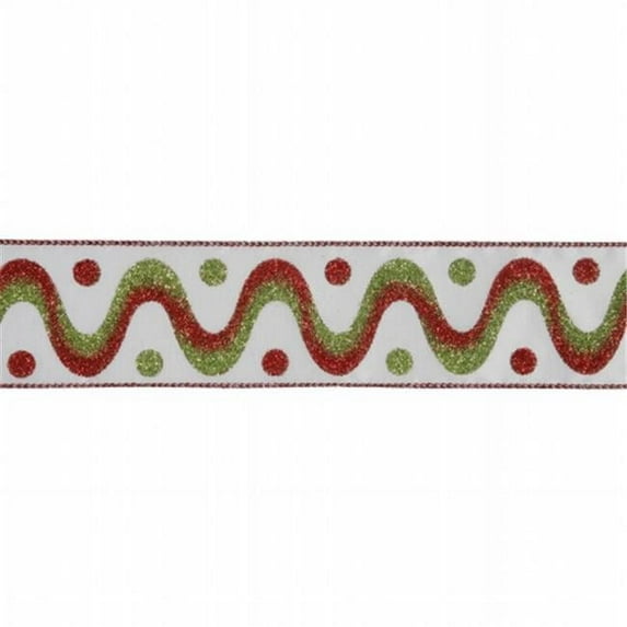 2.5'' x 10yd Wht Red-Grn Swirl Dot Ribbon