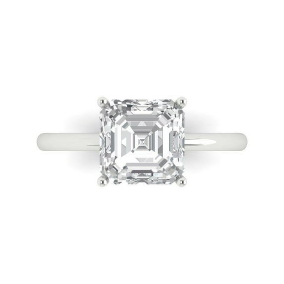 2.5 ctw Solitaire Anniversary Ring for Women | Asscher Cut Moissanite | Hyperallergenic Solid 18K White Gold