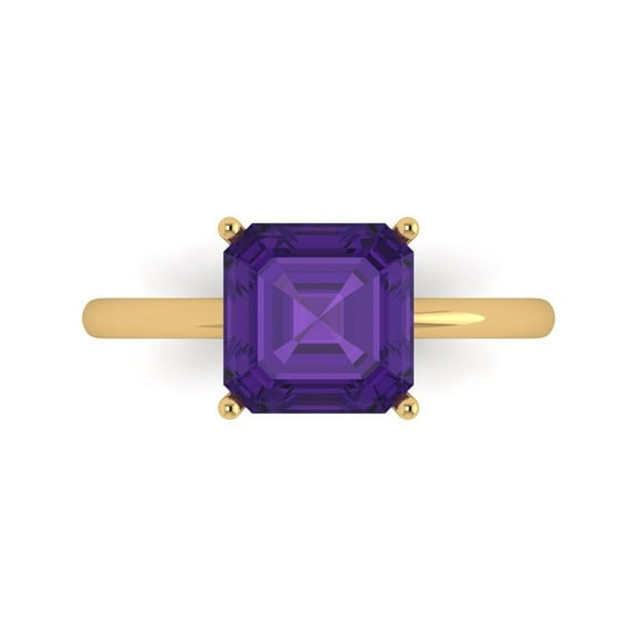 2.5 ct Asscher Cut Natural Amethyst Solitaire 18K Yellow Gold Womens Engagement Ring