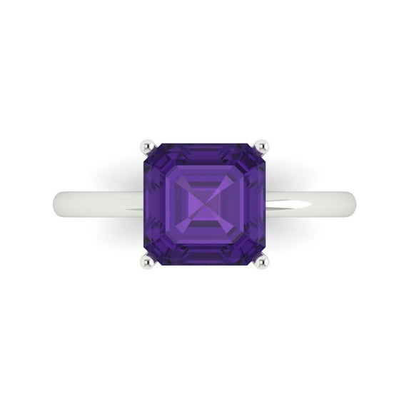 Clara Pucci 14K White Gold 2.5ct Amethyst Solitaire Ring for Women