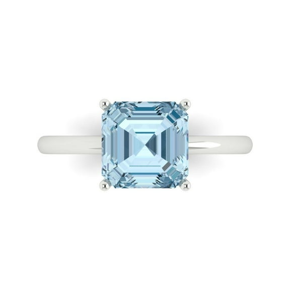 Solitaire Engagement Ring for Women - 2.5ct Natural Aquamarine in 14K White Gold Promise Ring