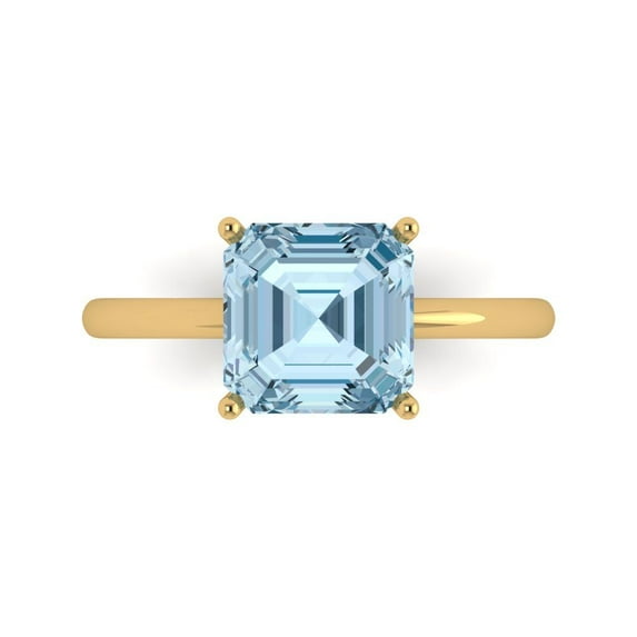 2.5 ctw Solitaire Anniversary Ring for Women | Asscher Cut Natural Aquamarine | Hyperallergenic Solid 18K Yellow Gold