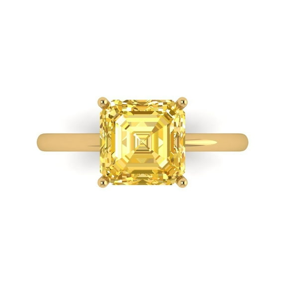 Clara Pucci 14K Yellow Gold Solid Gold Citrine Solitaire Anniversary Ring for Women - 2.5 cttw Asscher Cut