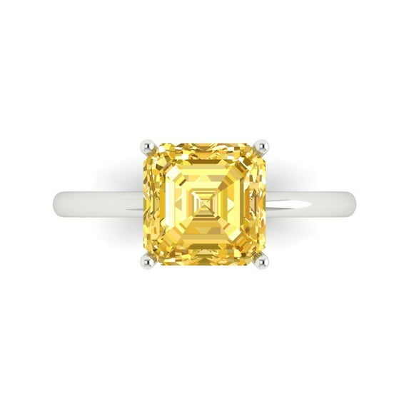 2.5 ct Asscher Cut Natural Citrine Solitaire Engagement Ring for Women in 18K White Gold