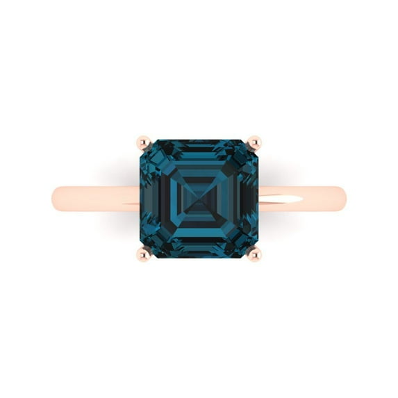 Clara Pucci 14K Rose Gold Solid Gold LondonBlueTopaz Solitaire Anniversary Ring for Women - 2.5 cttw Asscher Cut